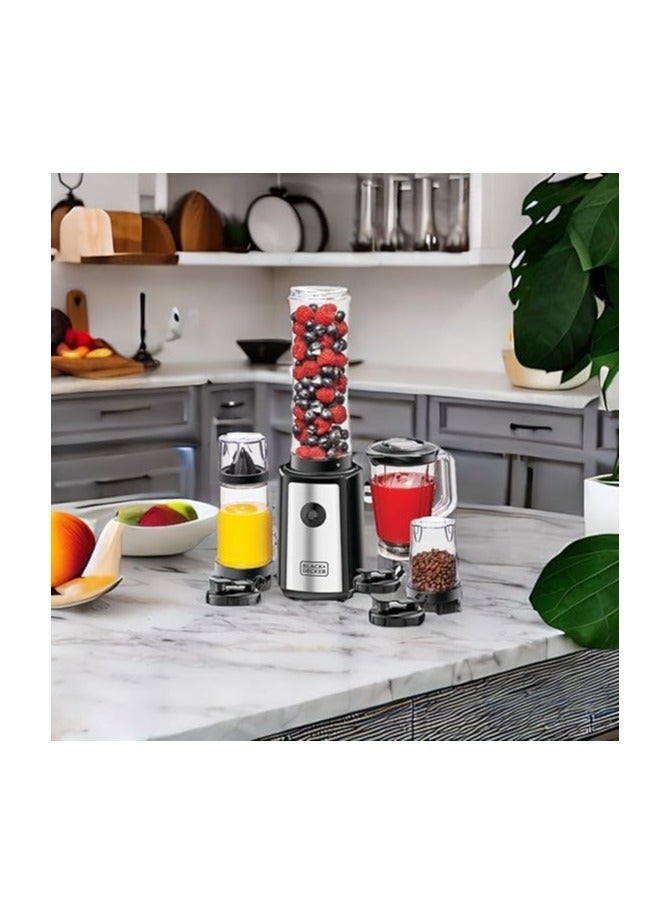 BLACK+DECKER 300W 16 Piece 4-in-1 Personal Compact Sports Blender/Smoothie Maker with Citrus Juicer & Grinder Mill 550 ml 300 W SBX300BCG Black/Silver - Image 4