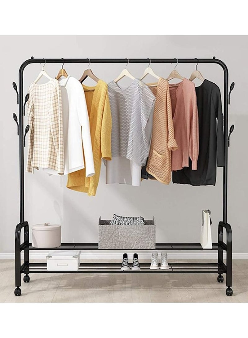 Heavy Duty Metal Garment Rack Rail Rolling Hanging Coat Rack Shelf Stand Closet Organizer Clothes Wardrobe with Wheel Design for Home Bedroom Easy to Assemble - Image 2