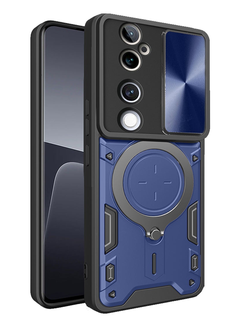 Case for VIVO V40 5G / V40 Pro 5G with Sliding Camera Cover, Kickstand, PC+TPU Dual-Layer,Blue - Image 1