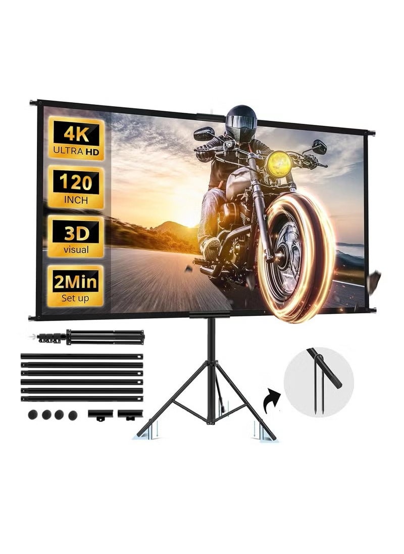 XiuWoo Updated Projector Screen with Stand 120 inch Indoor Outdoor Projector Screen 16:9 4K HD Projector Screen for Outdoor and Indoor Wall Hanging 2 IN 1 with Carry Bag Ground Nails  - Image 1