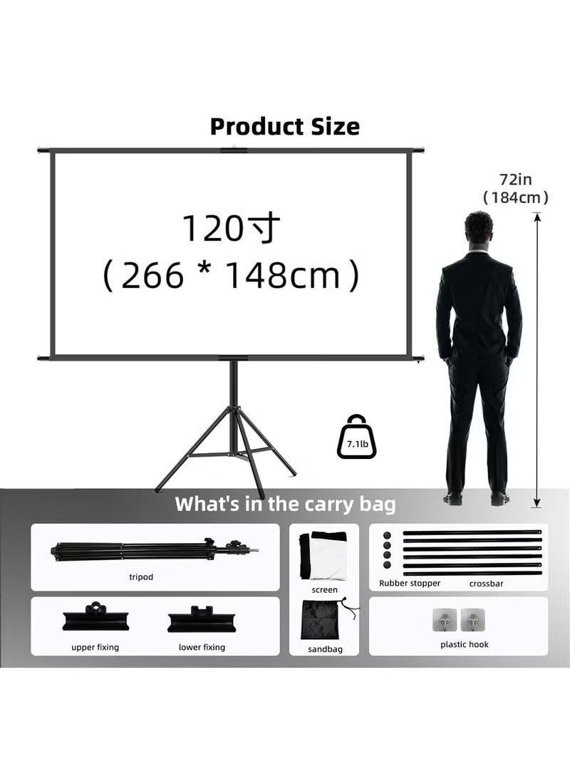 XiuWoo Updated Projector Screen with Stand 120 inch Indoor Outdoor Projector Screen 16:9 4K HD Projector Screen for Outdoor and Indoor Wall Hanging 2 IN 1 with Carry Bag Ground Nails  - Image 2