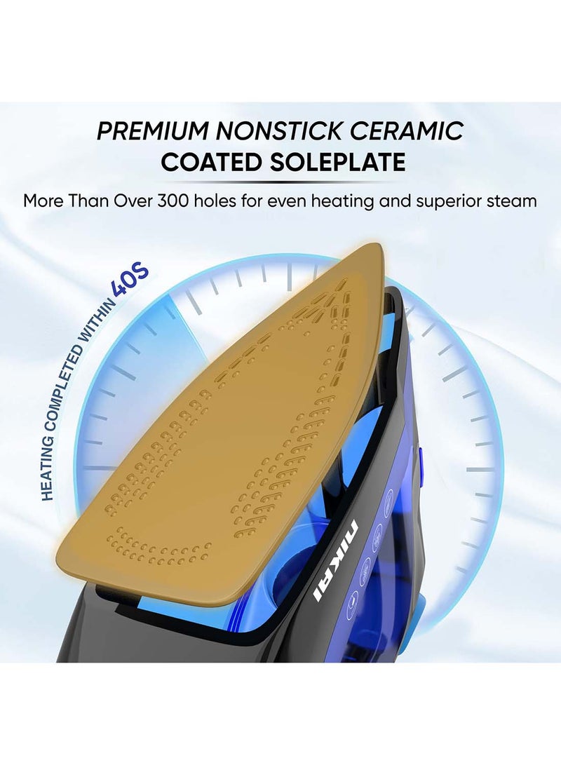 NIKAI Steam Iron With Self-Cleaning Function, Non-Stick Soleplate, Vertical Steam Dry And Spray Options, Adjustable Temp, Indicator Light, Variable Steam Control NSI858AX Blue/Black - Image 5