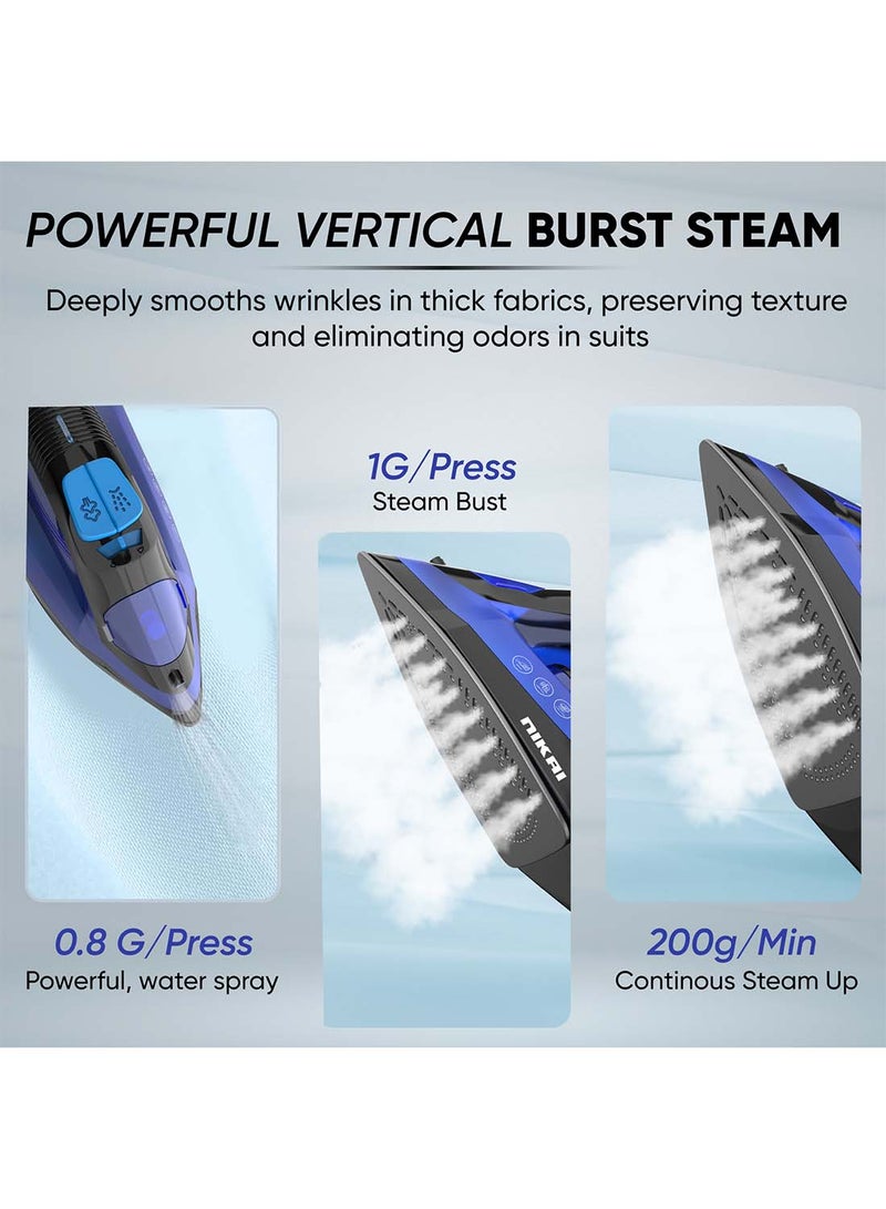 NIKAI Steam Iron With Self-Cleaning Function, Non-Stick Soleplate, Vertical Steam Dry And Spray Options, Adjustable Temp, Indicator Light, Variable Steam Control NSI858AX Blue/Black - Image 3