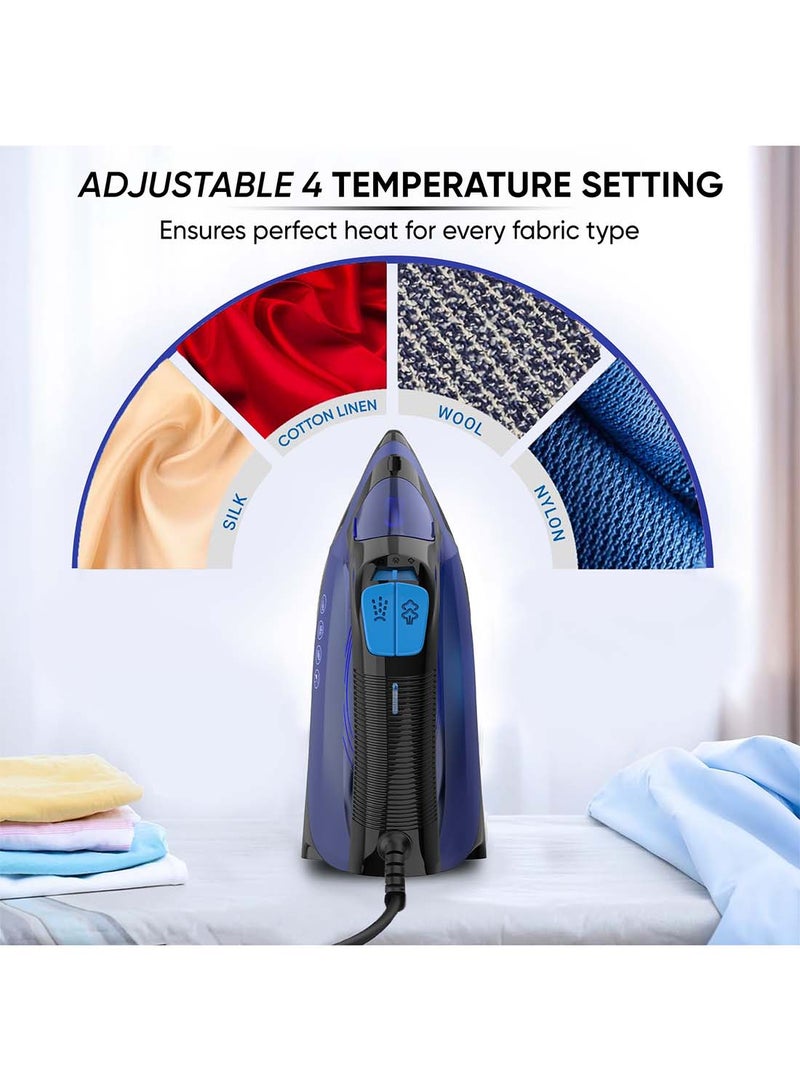 NIKAI Steam Iron With Self-Cleaning Function, Non-Stick Soleplate, Vertical Steam Dry And Spray Options, Adjustable Temp, Indicator Light, Variable Steam Control NSI858AX Blue/Black - Image 4