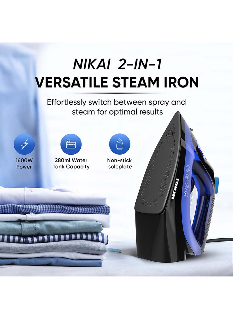 NIKAI Steam Iron With Self-Cleaning Function, Non-Stick Soleplate, Vertical Steam Dry And Spray Options, Adjustable Temp, Indicator Light, Variable Steam Control NSI858AX Blue/Black - Image 2