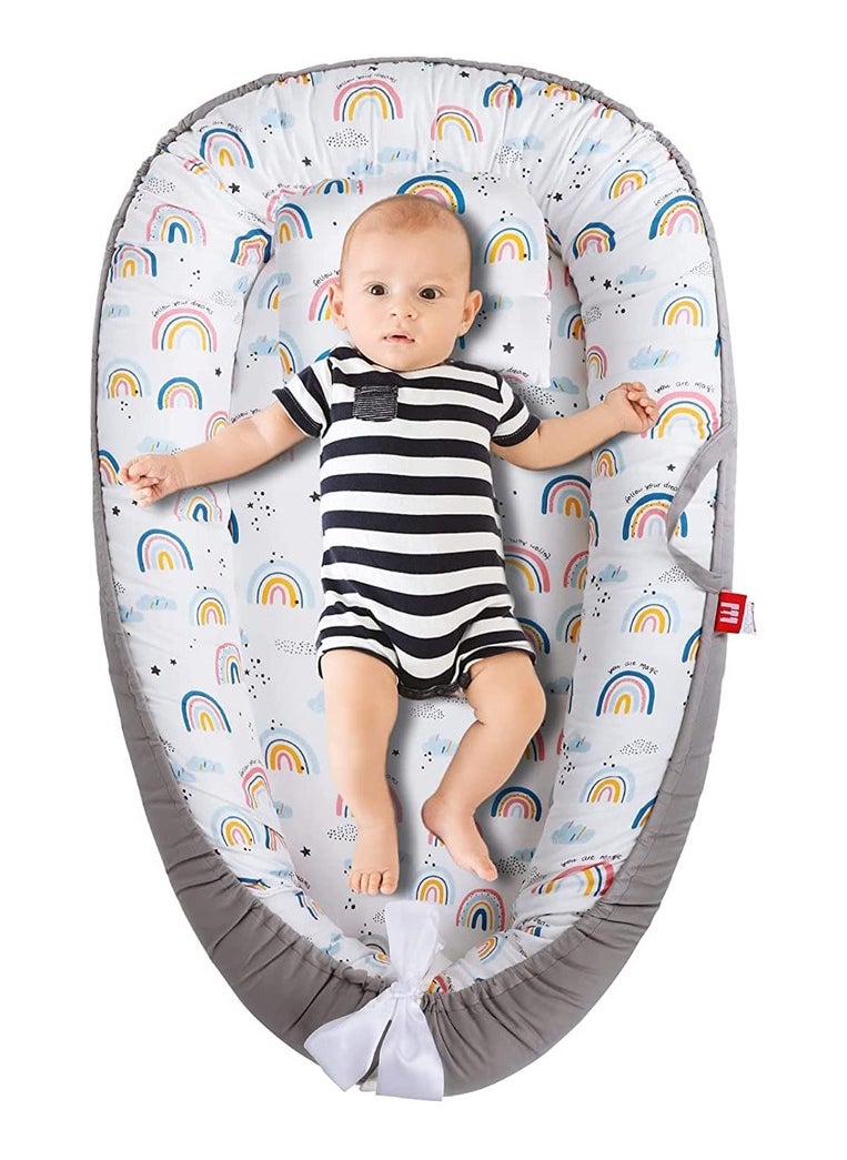 MIXDE - Baby Nest, 90x50cm Baby Nest Pod for Newborn, Soft Sleeping Cribs Cuddle Pads with Pillow, 100% Cotton Swaddling Wrap for Newborn u0026 Babies - Image 1
