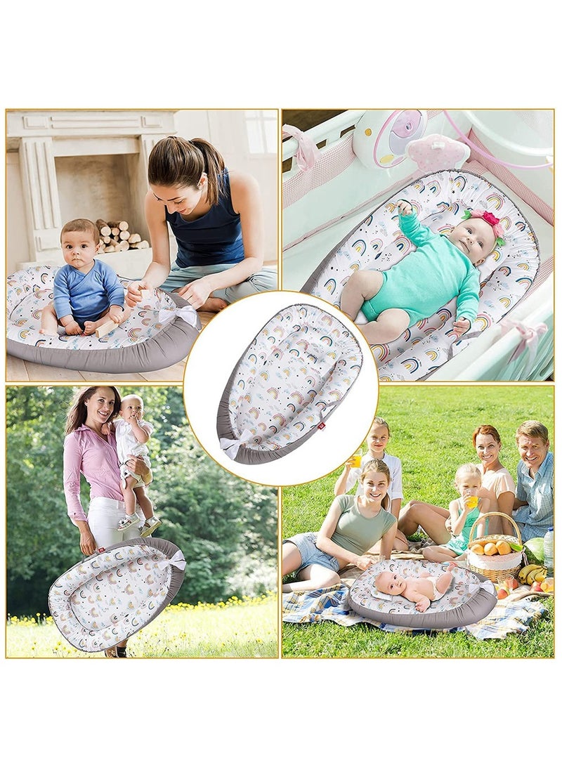 MIXDE - Baby Nest, 90x50cm Baby Nest Pod for Newborn, Soft Sleeping Cribs Cuddle Pads with Pillow, 100% Cotton Swaddling Wrap for Newborn u0026 Babies - Image 1