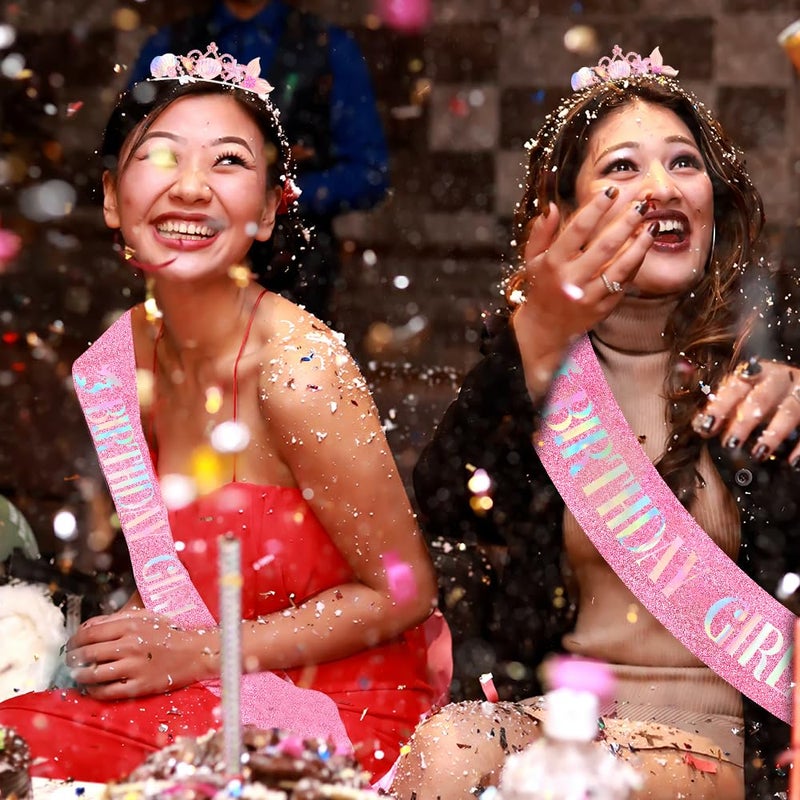 AOPRIE Birthday Girl Headbands & Sash for Women & Girls - Mermaid, Birthday Tiara & Crowns - Pink, 2 Pack - Image 4