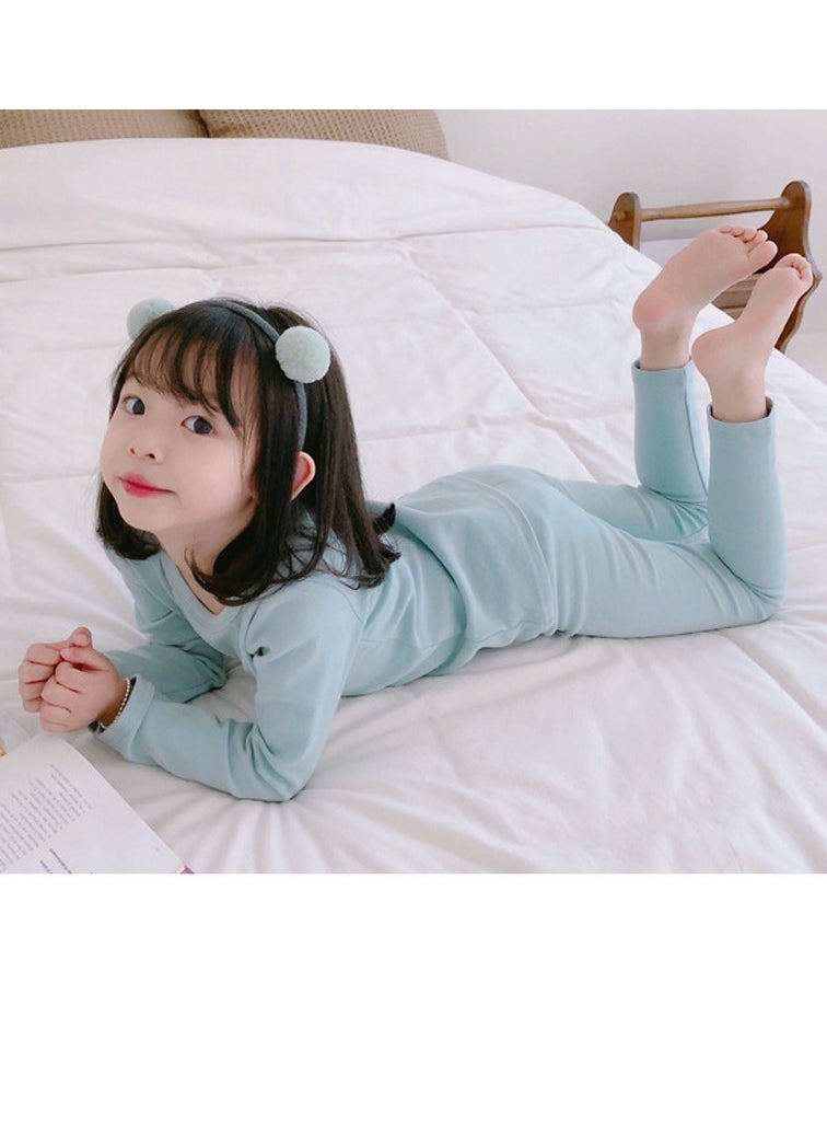 Loquat - Kids Solid Color Thermal Underwear Set Cotton Soft Long Johns Base Layer Top & Bottom Children's Pajama Set Greyish Blue - Image 1