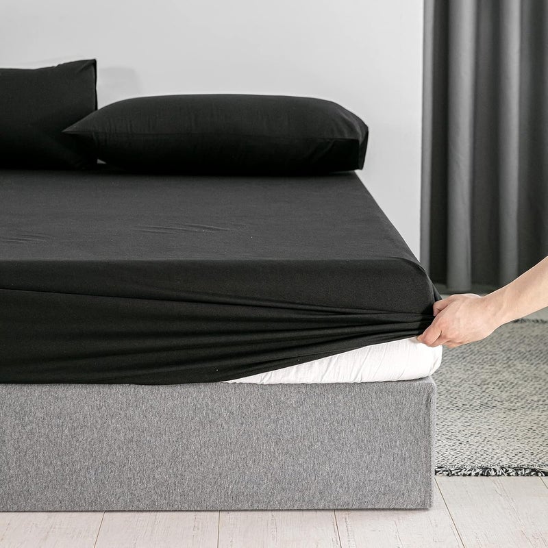 Good Nite Fitted Sheet 120 x 200 cm Black Polyester Bed Sheet 30 cm Extra Deep Pocket Sheet Fitted Sheet Soft and Breathable Machine Washable - Image 3