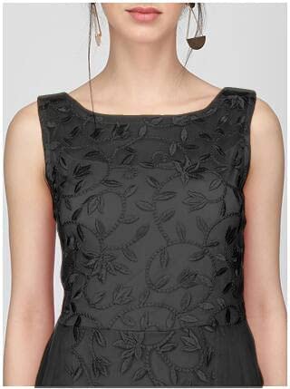 PATLANI Women's Net Embroidery Aline-Flered Gown Dress for Women Full Stitched Gown Ready to wear.(All Over-Black-XL) - Image 4