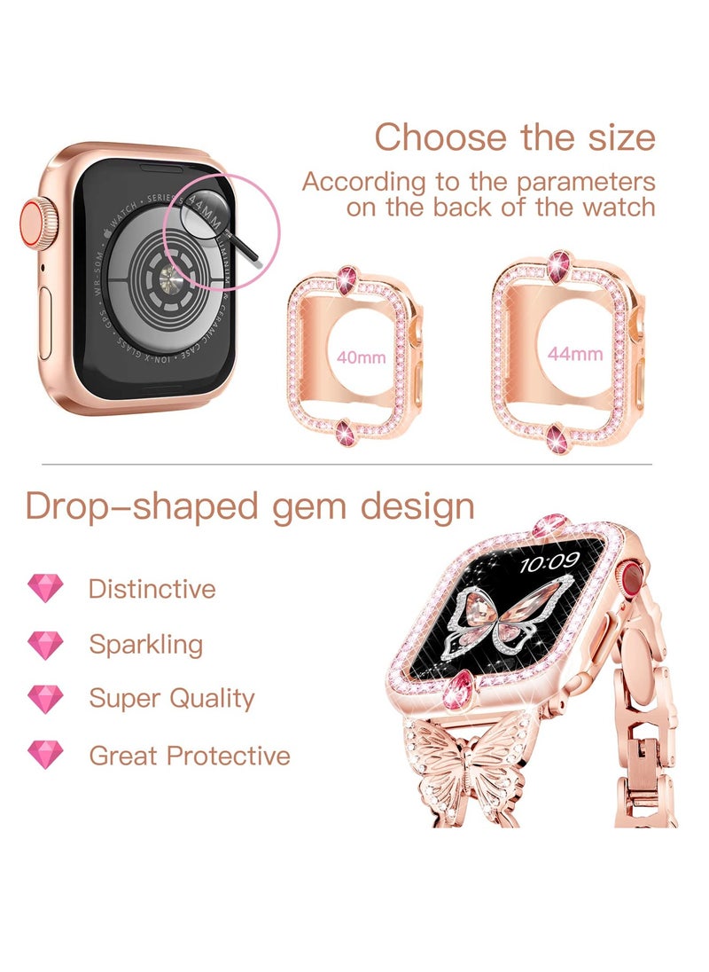 KASTWAVE - Band Compatible with Apple Watch 42mm 44mm 45mm, Lightweight for Women, Easy Adjustable Bracelet, Shiny Diamond on Butterfly, Jewelry Metal Strap for iWatch Series 7 6 5 4 3 2 1 SE(Rose Gold) - Image 1