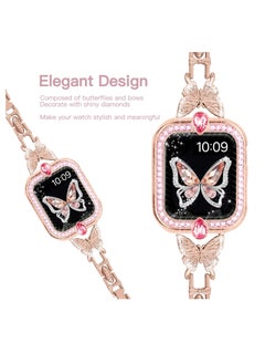 KASTWAVE Band Compatible with Apple Watch 42mm 44mm 45mm, Lightweight for Women, Easy Adjustable Bracelet, Shiny Diamond on Butterfly, Jewelry Metal Strap for iWatch Series 7 6 5 4 3 2 1 SE(Rose Gold)  - Image 2