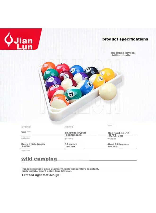 Jeeanlean Jianlun Billiard Balls, Black 8 Pool Balls, Chinese Large Size Balls, 16 Colorful Crystal Balls, American Pool Table Accessories, 57.2mm, Jl-tq03 - Image 3