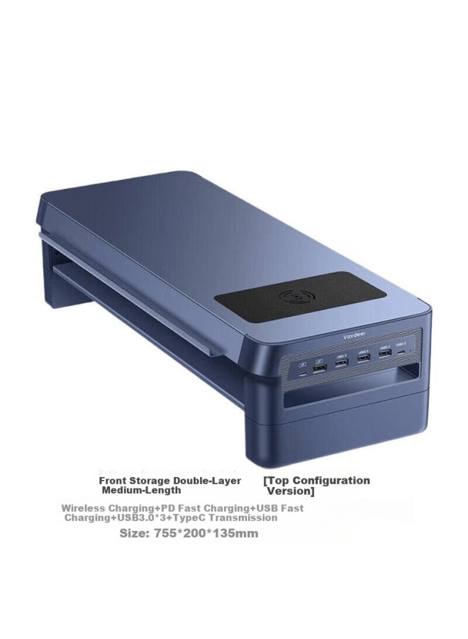 Deer Is Luwei Computer Monitor Stand, Laptop Riser, Office Desk Height Increase, Front Phone Holder, Wireless Charger, Pd Fast Charging, Usb 3.0 Expansion, Zw0841-jd - Image 1