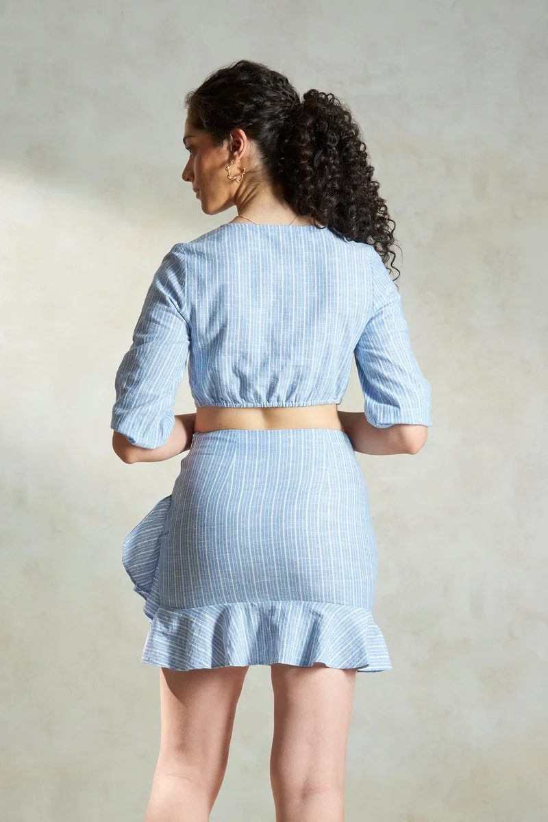 Virgio  Cotton Twisted Daywear Print Stripe Crop Shirts for Women for Women | Best Price UAE
