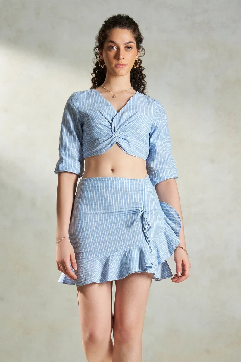 Virgio  Cotton Twisted Daywear Print Stripe Crop Shirts for Women for Women | Best Price UAE