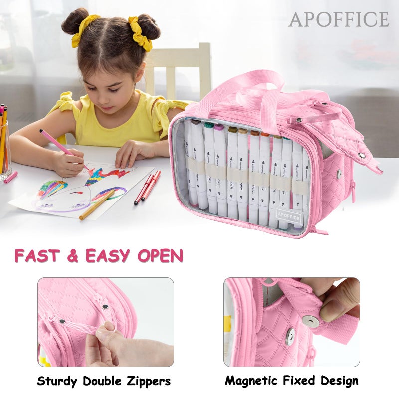 APOFFICE Marker Organizer Case â€“ Holds 72-96Markers | Portable Art Marker Storage Bag with Clear View Panels & Removable Dividers | Marker Holder for Alcohol Markers, Pens, Craft Supplies(Case Only) - Image 4