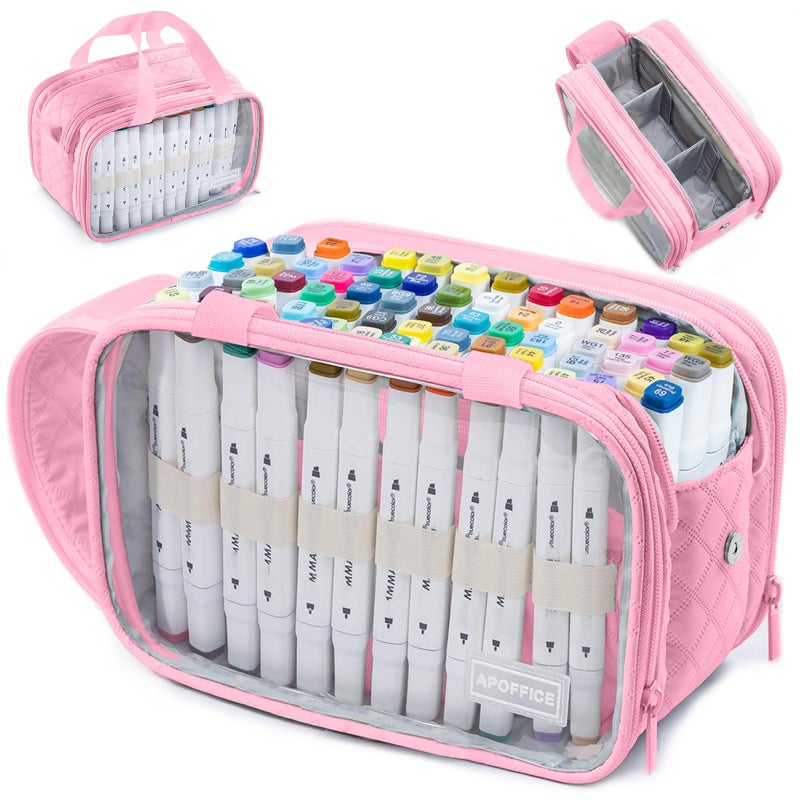 APOFFICE Marker Organizer Case â€“ Holds 72-96Markers | Portable Art Marker Storage Bag with Clear View Panels & Removable Dividers | Marker Holder for Alcohol Markers, Pens, Craft Supplies(Case Only) - Image 1