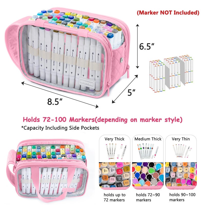 APOFFICE Marker Organizer Case â€“ Holds 72-96Markers | Portable Art Marker Storage Bag with Clear View Panels & Removable Dividers | Marker Holder for Alcohol Markers, Pens, Craft Supplies(Case Only) - Image 2