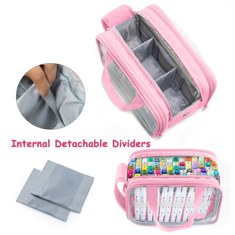 APOFFICE Marker Organizer Case â€“ Holds 72-96Markers | Portable Art Marker Storage Bag with Clear View Panels & Removable Dividers | Marker Holder for Alcohol Markers, Pens, Craft Supplies(Case Only) - Image 3