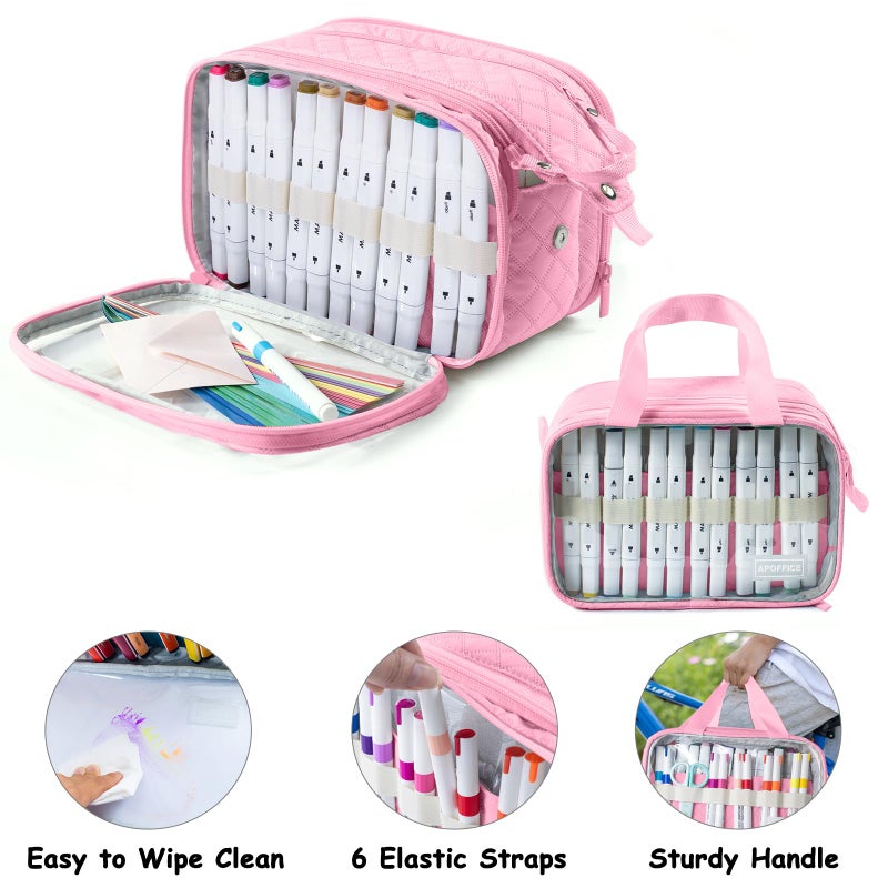 APOFFICE Marker Organizer Case â€“ Holds 72-96Markers | Portable Art Marker Storage Bag with Clear View Panels & Removable Dividers | Marker Holder for Alcohol Markers, Pens, Craft Supplies(Case Only) - Image 5