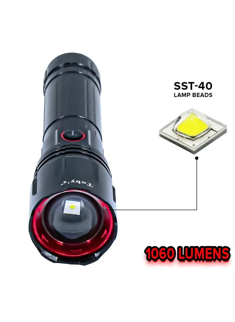 Toby's - Toby's New Super Bright Flashlight Retractable Zoomable Flashlight with 5 modes( Torch 100) - Image 1