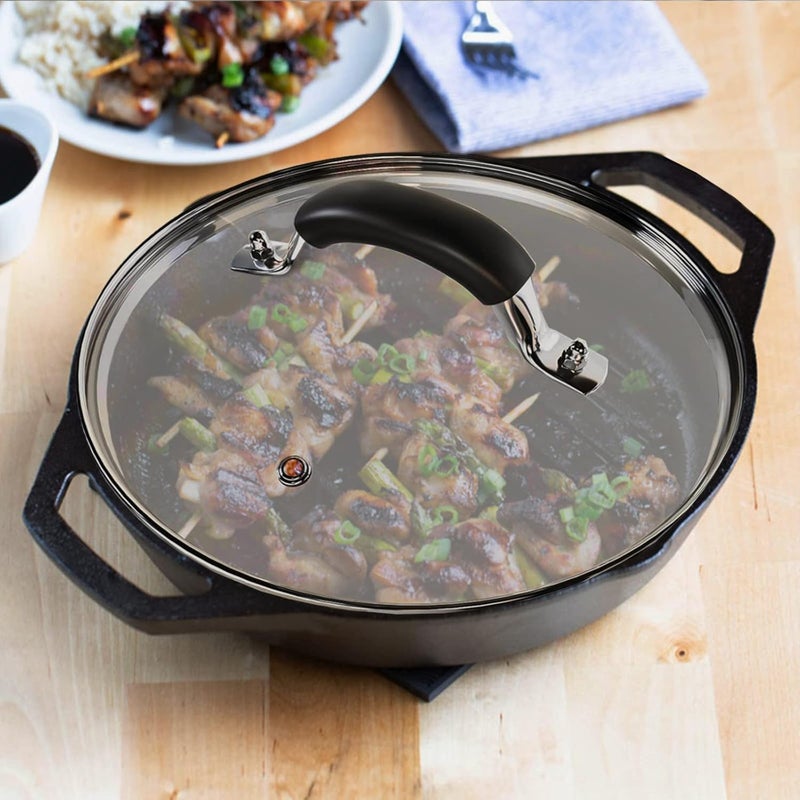 WishDirect 12 Inch Tempered Glass Pot Lid Compatible with 12” Lodge Cast Iron Skillets and 7 Quart Dutch Ovens - Designed with Steam Vent Hole and Heat Resistant Handle - Image 5