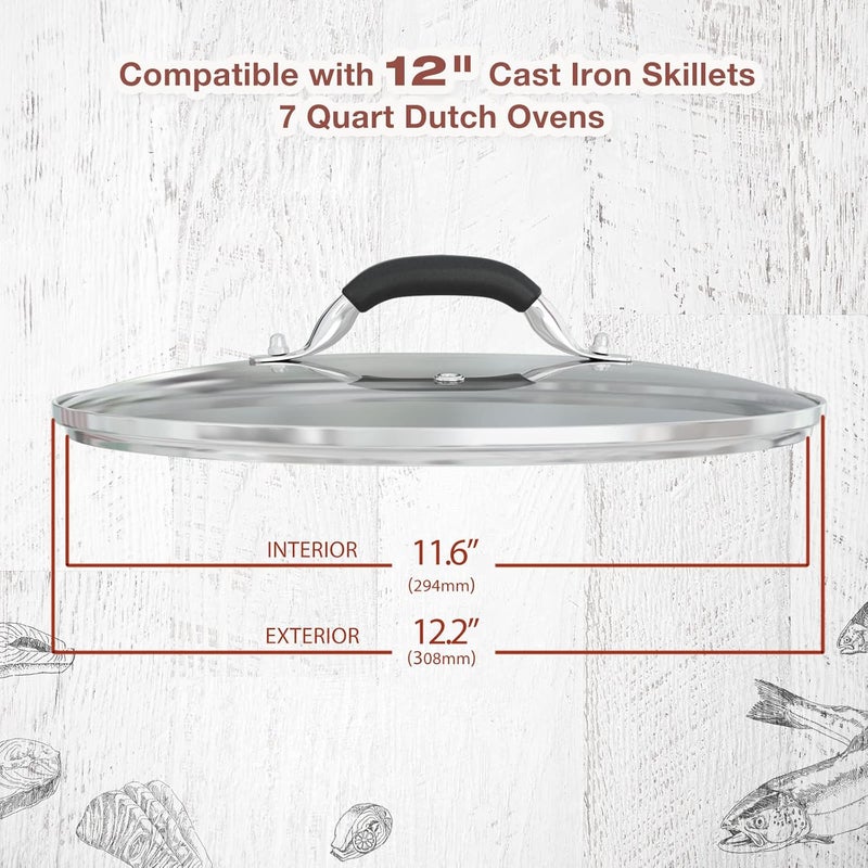WishDirect 12 Inch Tempered Glass Pot Lid Compatible with 12” Lodge Cast Iron Skillets and 7 Quart Dutch Ovens - Designed with Steam Vent Hole and Heat Resistant Handle - Image 2