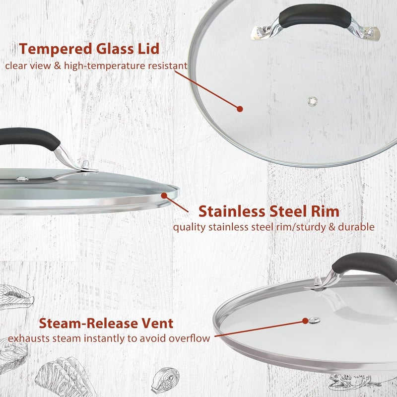 WishDirect 12 Inch Tempered Glass Pot Lid Compatible with 12” Lodge Cast Iron Skillets and 7 Quart Dutch Ovens - Designed with Steam Vent Hole and Heat Resistant Handle - Image 3