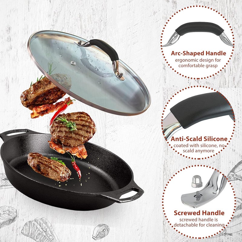 WishDirect 12 Inch Tempered Glass Pot Lid Compatible with 12” Lodge Cast Iron Skillets and 7 Quart Dutch Ovens - Designed with Steam Vent Hole and Heat Resistant Handle - Image 4