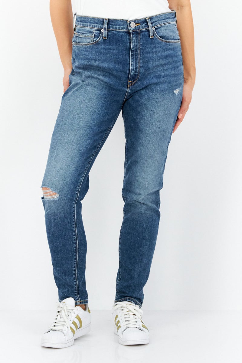 Hudson Women Skinny Fit Stretchable Ripped Jeans, Mid Wash - Image 1