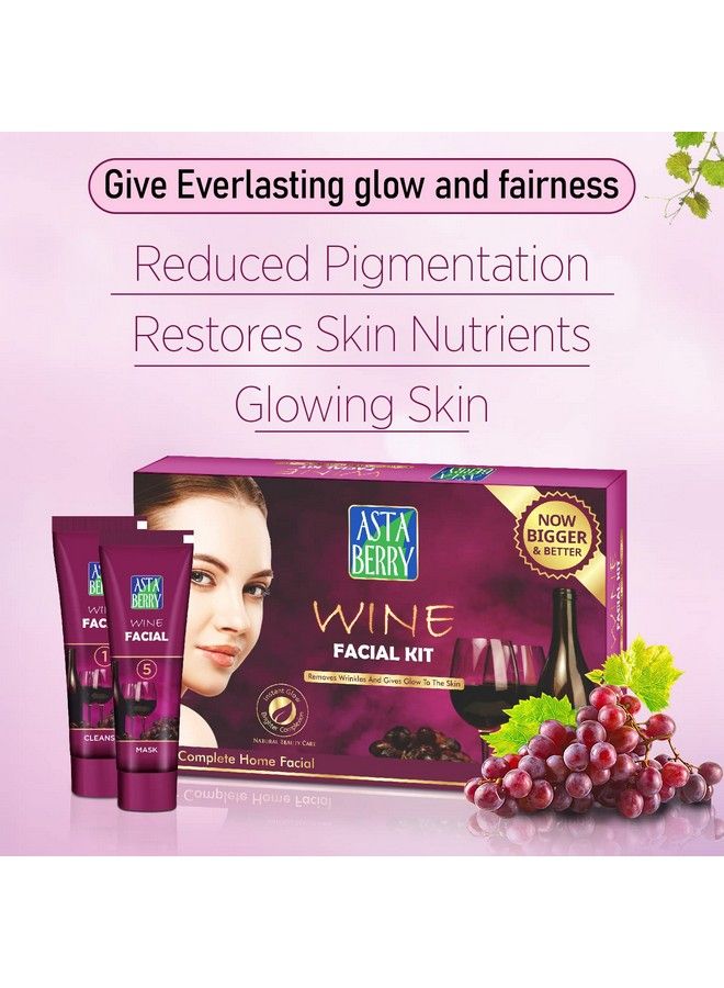 Wine Mini Facial Kit 5 Step For Skin Brightening; Ultimate Glow; Removes Wrinkle & Dark Spot; Restores Skin Nutrients; Reduced Pigmentation; For Women 100 Gm