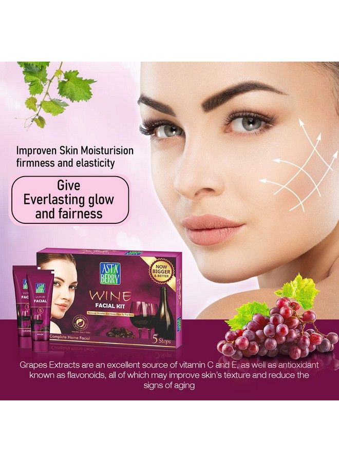 Wine Mini Facial Kit 5 Step For Skin Brightening; Ultimate Glow; Removes Wrinkle & Dark Spot; Restores Skin Nutrients; Reduced Pigmentation; For Women 100 Gm