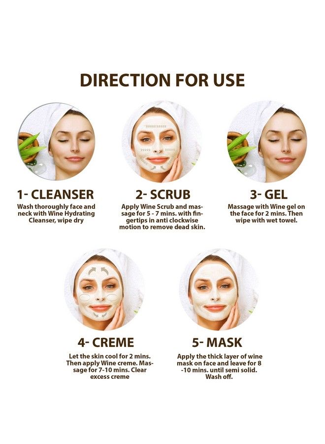 Wine Mini Facial Kit 5 Step For Skin Brightening; Ultimate Glow; Removes Wrinkle & Dark Spot; Restores Skin Nutrients; Reduced Pigmentation; For Women 100 Gm