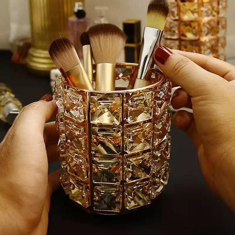 Handmade Crystal Pen Makeup Brush Holder for Cosmetic Storage - Gold - Image 5