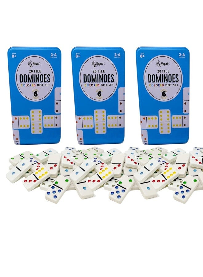Regal Games Double 6 Dominoes Set for Adults & Kids - Classic Domino Game with 28 Tiles Colored Dots - 2 or 4 Player Games & Ideal for Family Fun Game Night and Travel (Pack of 3) - Image 1