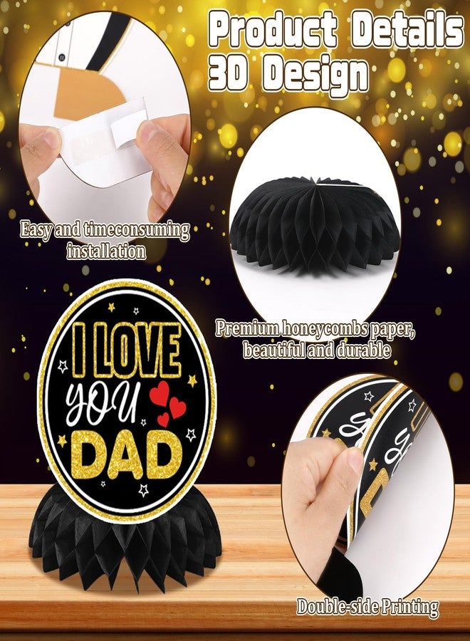 JULMELON 8PCS Fathers Day Party Decorations Honeycomb Centerpiece, 3D Double Side Happy Father's Day Centerpieces for Table Dad Birthday Party Decorations Supplies Black and Gold - Image 3
