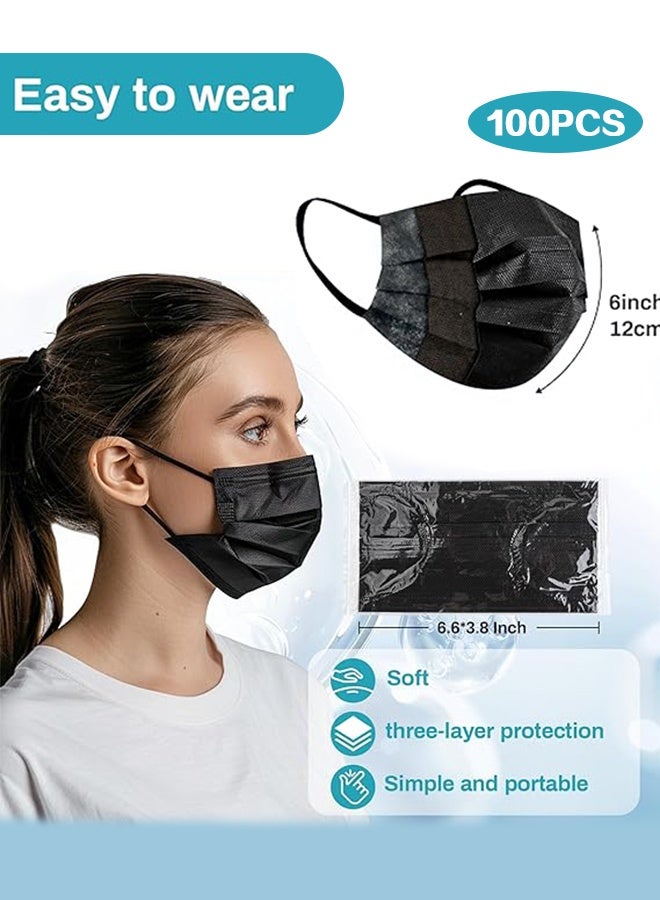 Sweet Life 100PCS Disposable Face Masks 4 Layers, Upgraded Black Mask with White Inside, Breathable Face Mask with Comfortable Wider Flat Elastic Ear Bands - Image 5