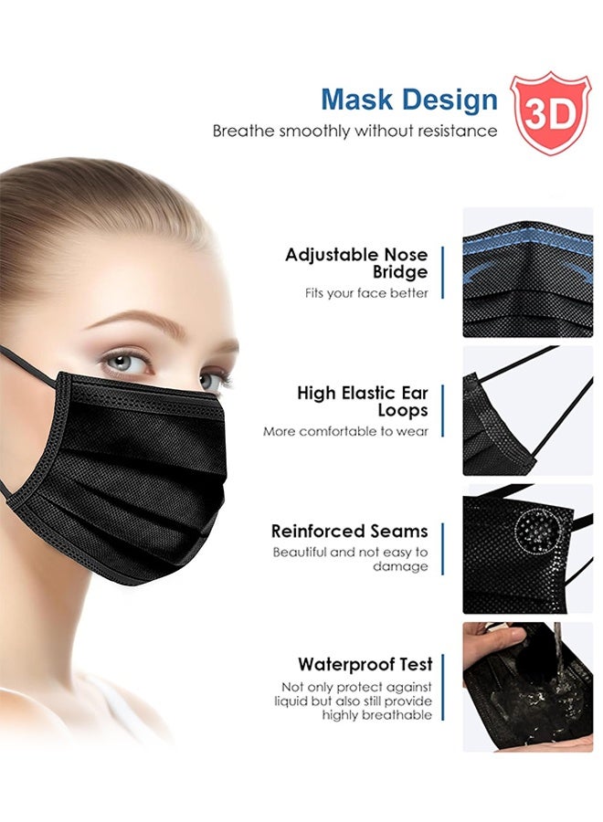 Sweet Life 100PCS Disposable Face Masks 4 Layers, Upgraded Black Mask with White Inside, Breathable Face Mask with Comfortable Wider Flat Elastic Ear Bands - Image 2