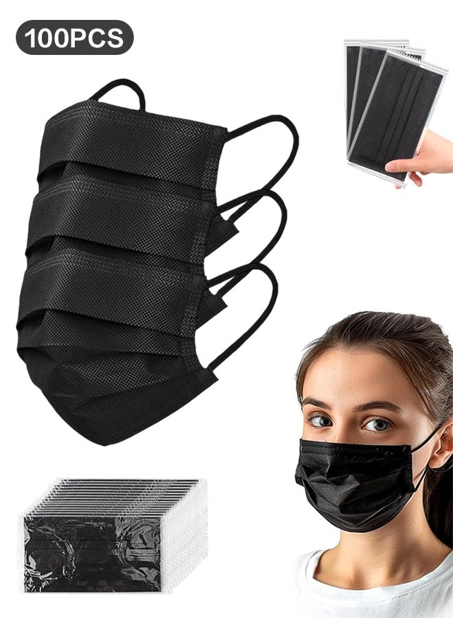Sweet Life 100PCS Disposable Face Masks 4 Layers, Upgraded Black Mask with White Inside, Breathable Face Mask with Comfortable Wider Flat Elastic Ear Bands - Image 1