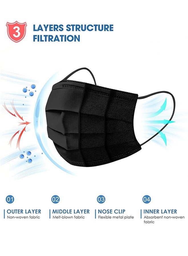 Sweet Life 100PCS Disposable Face Masks 4 Layers, Upgraded Black Mask with White Inside, Breathable Face Mask with Comfortable Wider Flat Elastic Ear Bands - Image 3