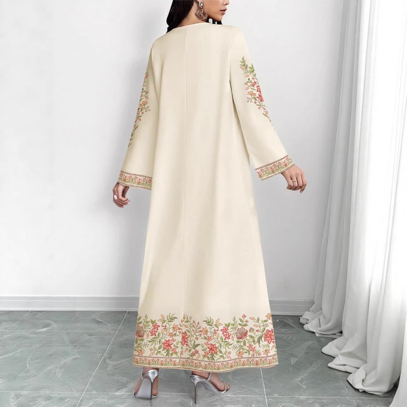 Women's Floral Print Flared V-Neck Long Dress - Image 4