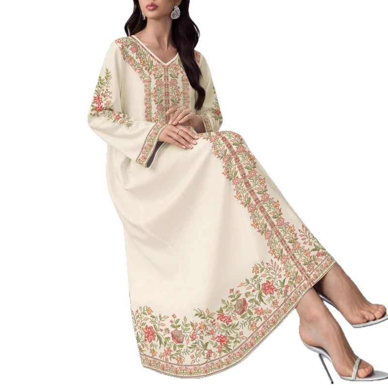 Women's Floral Print Flared V-Neck Long Dress - Image 5