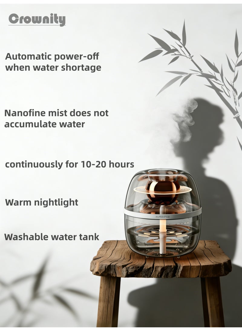 كرونايتي مرطب هواء بالموجات فوق الصوتية جهاز ترطيب بسعة 3 لترات مزود بضوء ليلي، ووظيفة ترطيب وتنقية مزدوجة الفوهة، وتشغيل هادئ لمدة 20 ساعة، إيقاف التشغيل التلقائي (شفاف) - Image 2