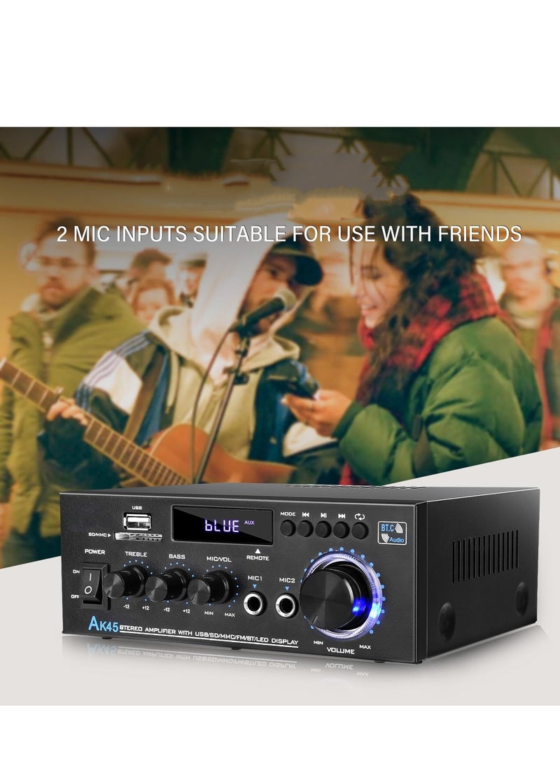 Stereo Audio Amplifier, 2 Channel Wireless Bluetooth Receiver Home Theater Amplifier Remote Control System Home Amplifiers Bluetooth Audio Receiver Home Theater System for FM Radio, USB, SD Card