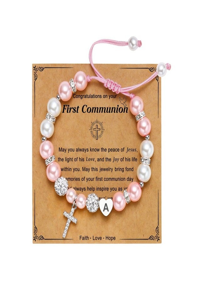 AULSIEY 1st Communion Gifts for Gals, First Communion Initial A Cross Bracelet Religious Christian Gifts Catholic Easter Faith Confirmation Bless Gift for Daughter Niece Goddaughter (A) - Image 1