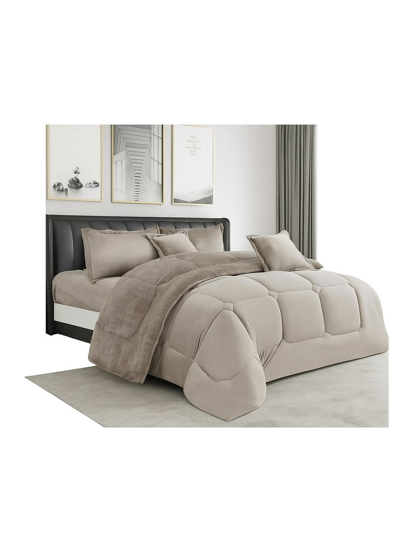 مينج لي مفرش شتوي نفرين نظام وجهين وجه مخمل وجه فرو - طقم مفارش 6 قطع ( 1 لحاف + 1 وشرشف مطاطي + 4 أغطية وسائد ديكورية ) يناسب سرير مقاس 200x200 سم - Image 3