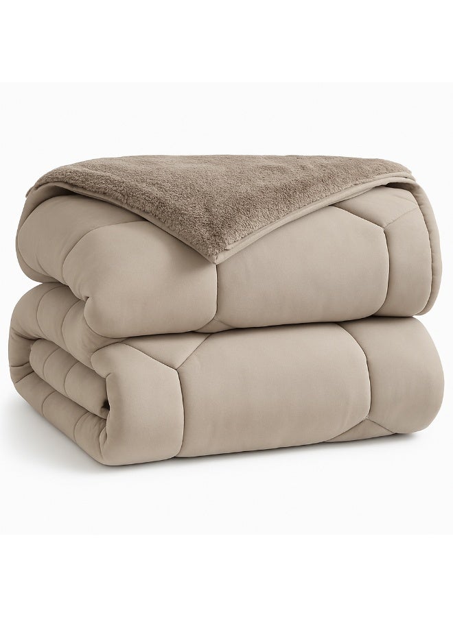 مينج لي مفرش شتوي نفرين نظام وجهين وجه مخمل وجه فرو - طقم مفارش 6 قطع ( 1 لحاف + 1 وشرشف مطاطي + 4 أغطية وسائد ديكورية ) يناسب سرير مقاس 200x200 سم - Image 5