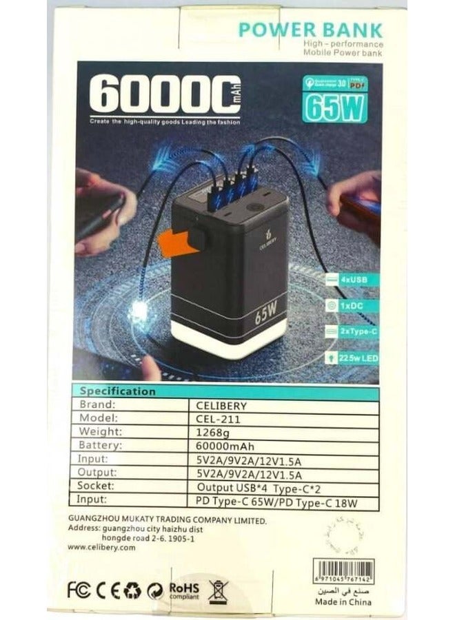 CELIBERY 60000 mAh Power Bank Power Station Portable Outdoor Generator 65W with Smart Digital Display - Image 2